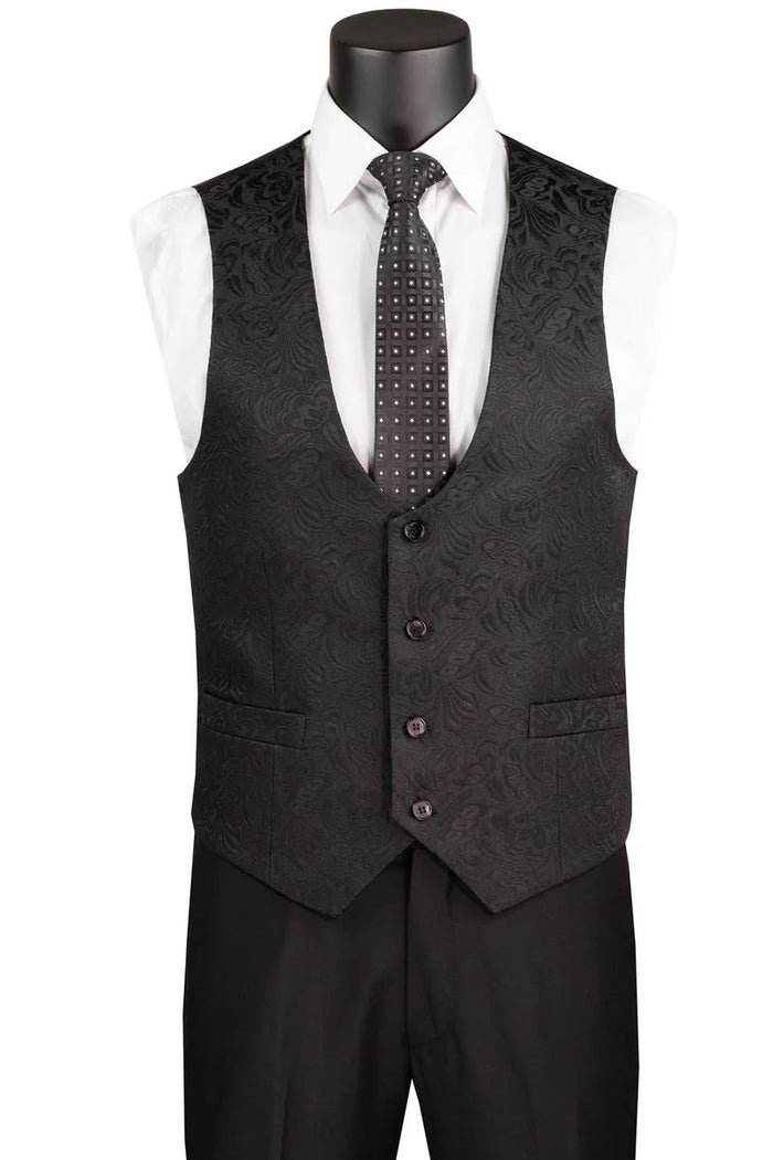 Light Blue Men's Slim Fit Paisley Wedding Tuxedo with Vest by Vinci