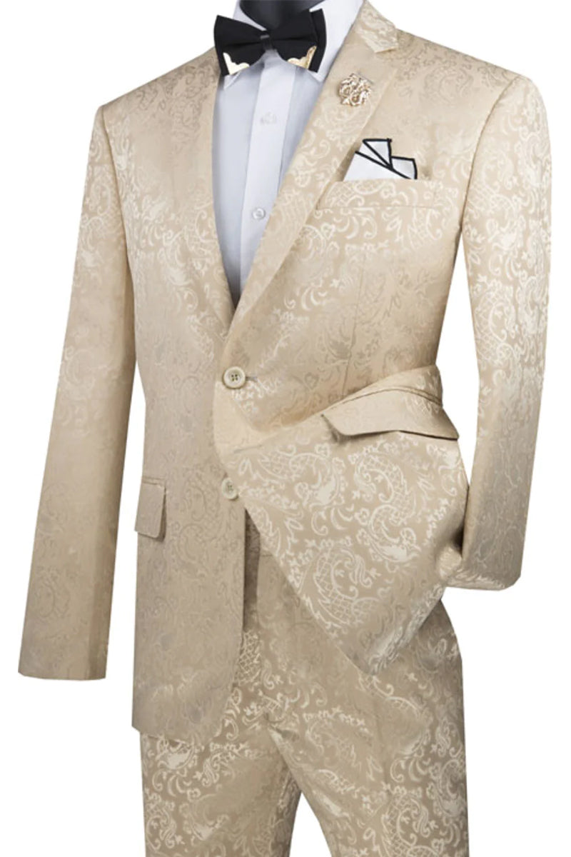 Black Men's Slim Fit Paisley Wedding & Prom 2026 Suit - Shiny Finish by Vinci