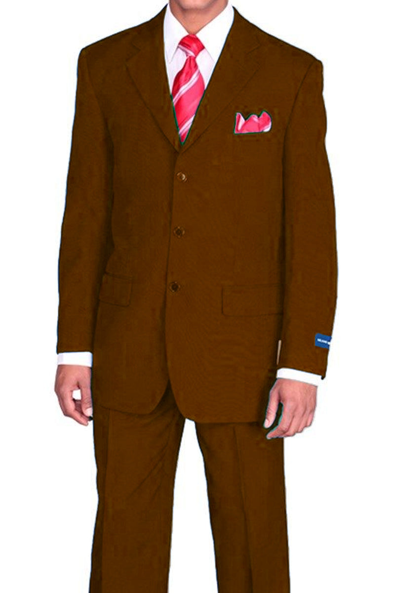 Mens 3 Button Classic Fit Poplin Suit in Brown by Fortino Landiin