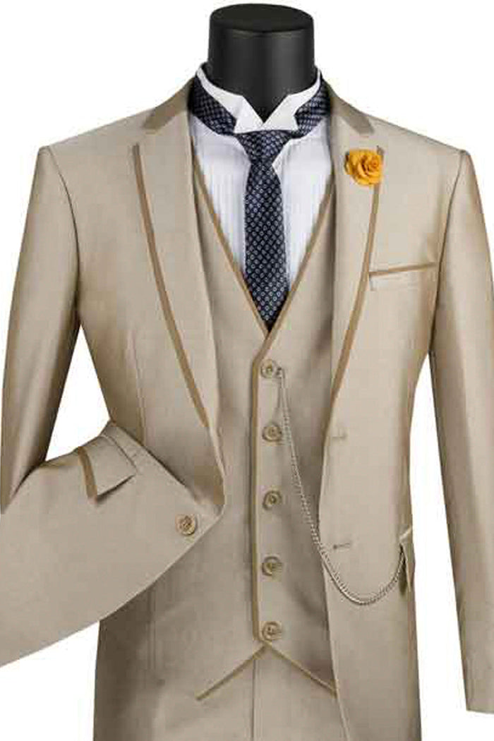 Mens Ultra Slim Fit Vested Suit with Trim in Burgundy by Vinci