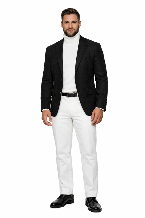 Zacchi Men’s Black Micro Suede Sport Coat – Modern Fit