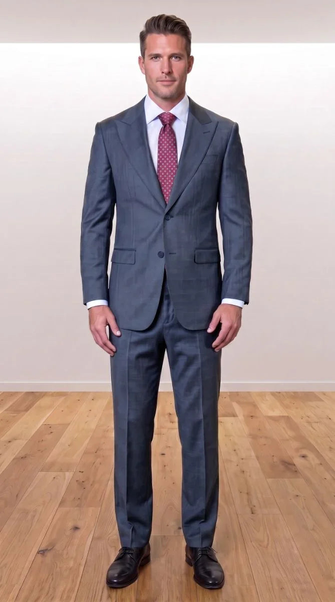 Statement Men's Modern Fit 2 Piece 100% Super 200 Wool Suit Peak Lapel in Charcoal - image 9