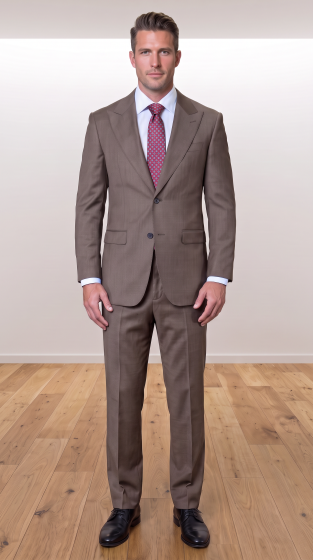 Statement Men's Modern Fit 2 Piece 100% Super 200 Wool Suit Peak Lapel in Taupe - image 1