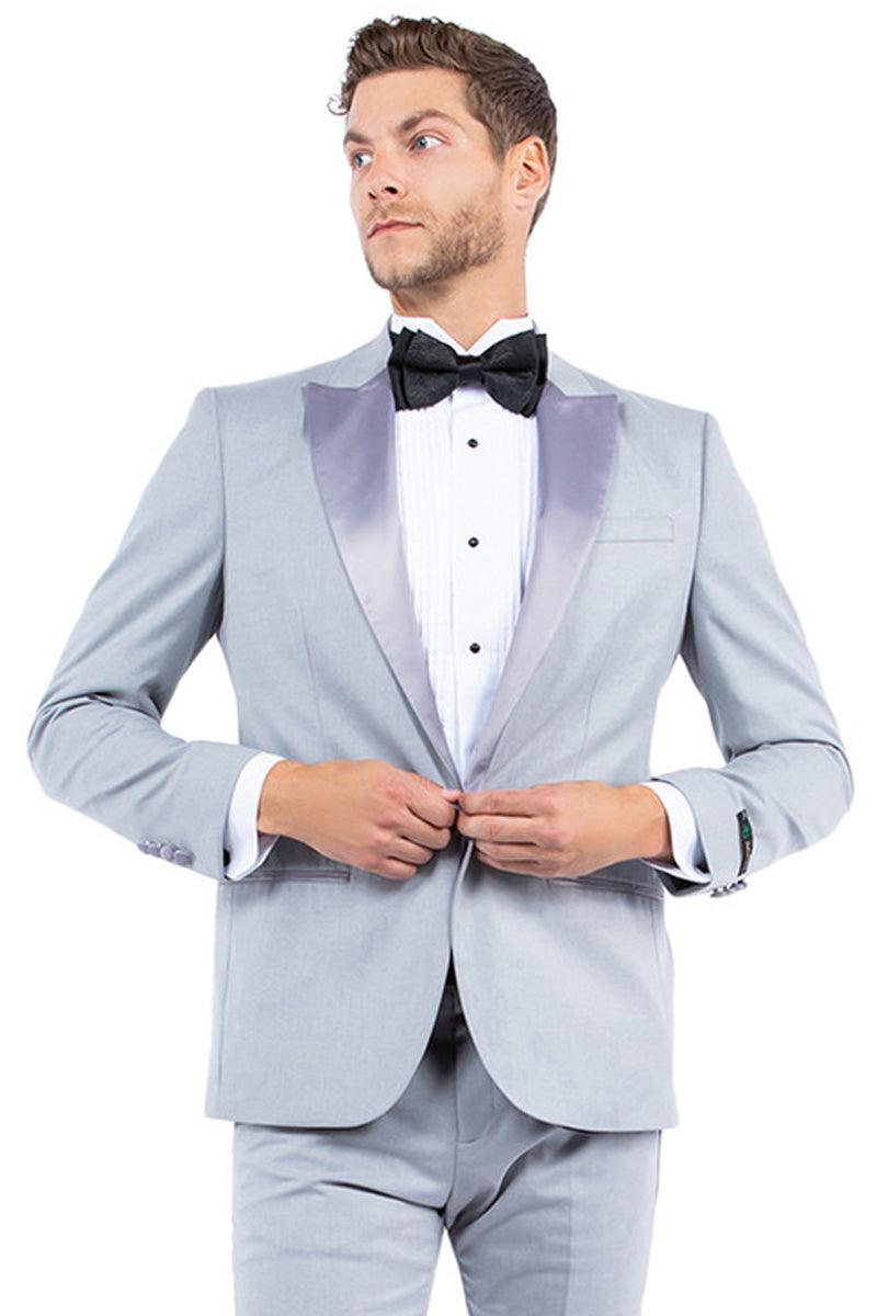 Zegarie Men's Light Grey Modern Fit 1-Button Tuxedo Jacket - Elegant Mensattire