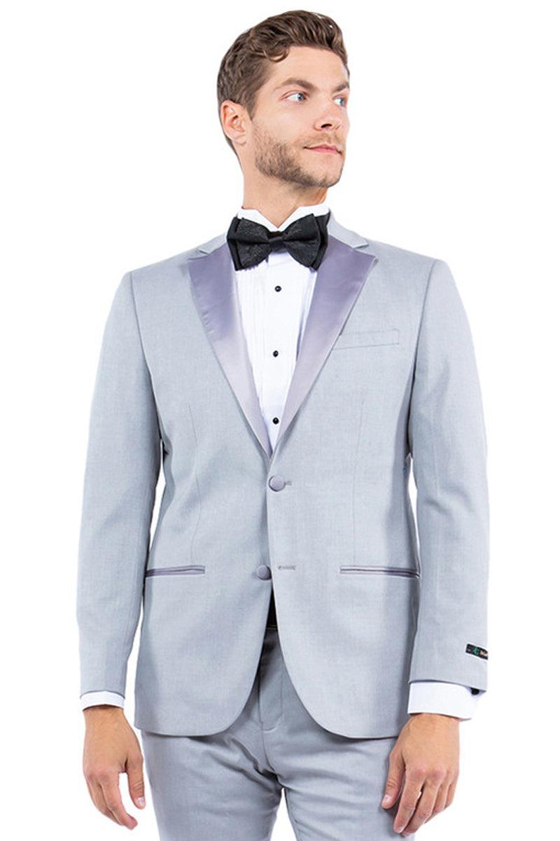 Zegarie Men's Modern Fit Light Grey Tuxedo Jacket, 2-Button Notch Lapel - Elegant Mensattire