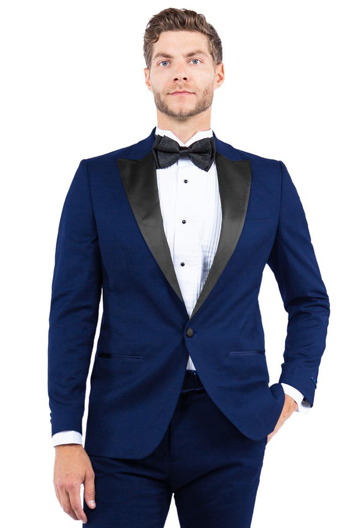 Zegarie Men's Navy 1-Btn Tux Jacket w/Black Peak Lapel, Modern Fit - Elegant Mensattire
