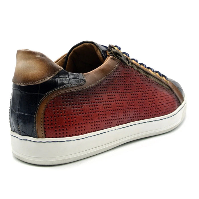 Zelli Brezza Crocodile Embossed Calfskin Perforated Sneakers in Red