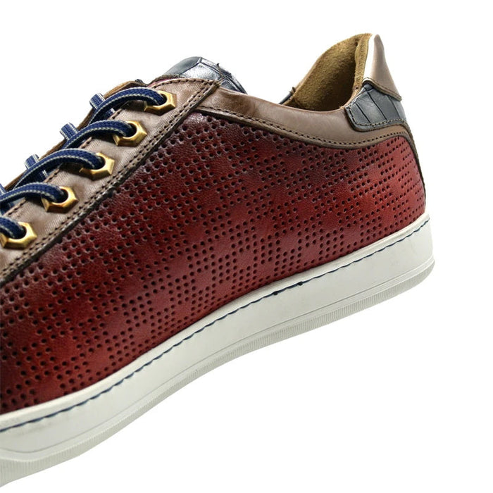 Zelli Brezza Crocodile Embossed Calfskin Perforated Sneakers in Red