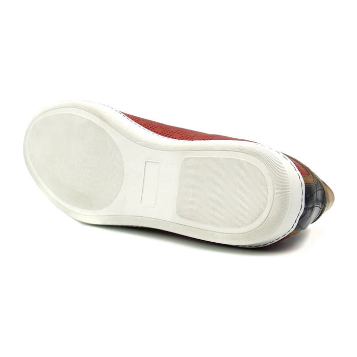 Zelli Brezza Crocodile Embossed Calfskin Perforated Sneakers in Red