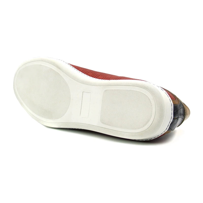 Zelli Brezza Crocodile Embossed Calfskin Perforated Sneakers in Red