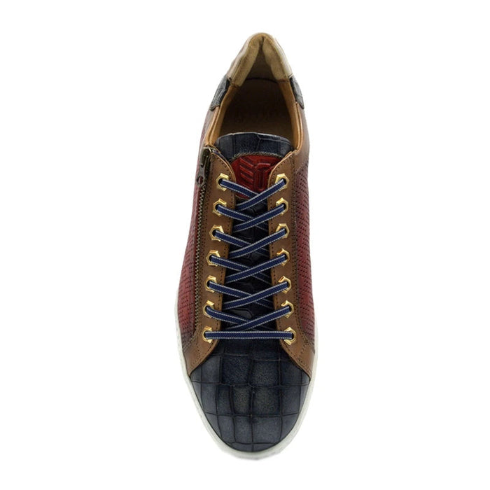 Zelli Brezza Crocodile Embossed Calfskin Perforated Sneakers in Red