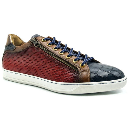 Zelli Brezza Crocodile Embossed Calfskin Perforated Sneakers in Red