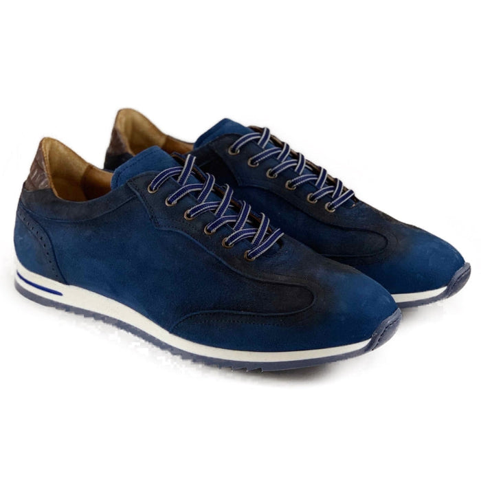 Zelli Costa Suede and Crocodile Brogue Sneakers in Navy