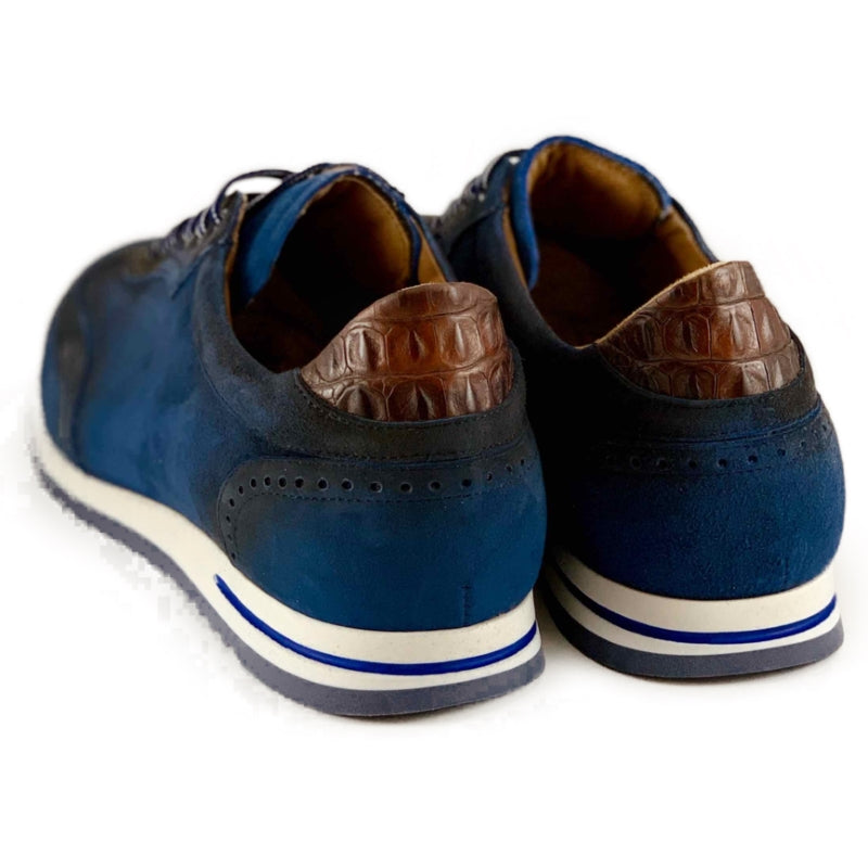 Zelli Costa Suede and Crocodile Brogue Sneakers in Navy