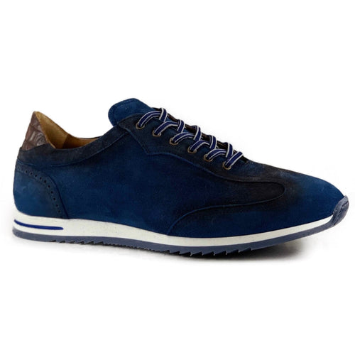 Zelli Costa Suede and Crocodile Brogue Sneakers in Navy