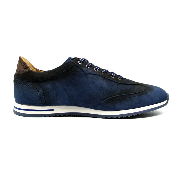 Zelli Costa Suede and Crocodile Brogue Sneakers in Navy