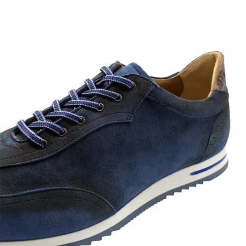 Zelli Costa Suede and Crocodile Brogue Sneakers in Navy
