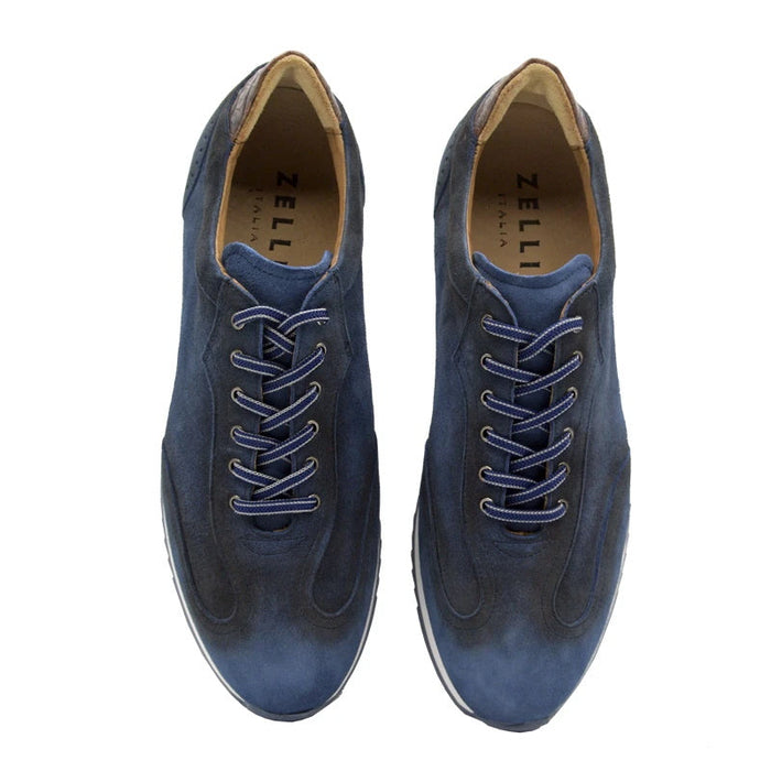 Zelli Costa Suede and Crocodile Brogue Sneakers in Navy