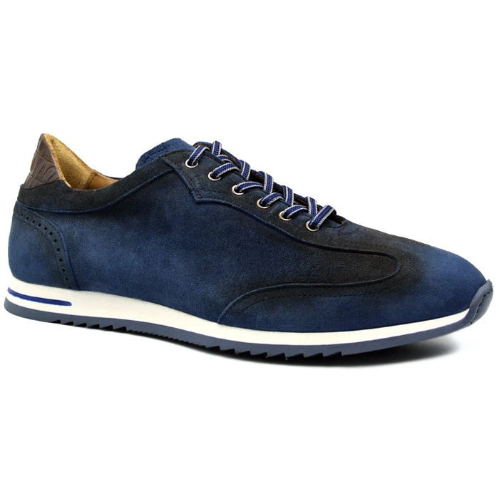 Zelli Costa Suede and Crocodile Brogue Sneakers in Navy