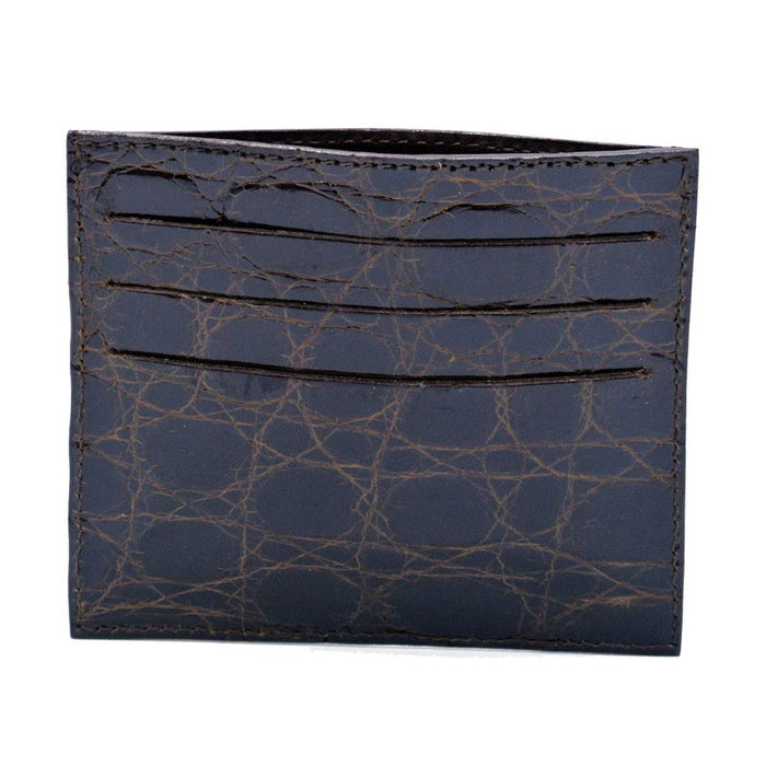 Zelli Genuine Crocodile Card Holder in a Rich Nicotine Finish