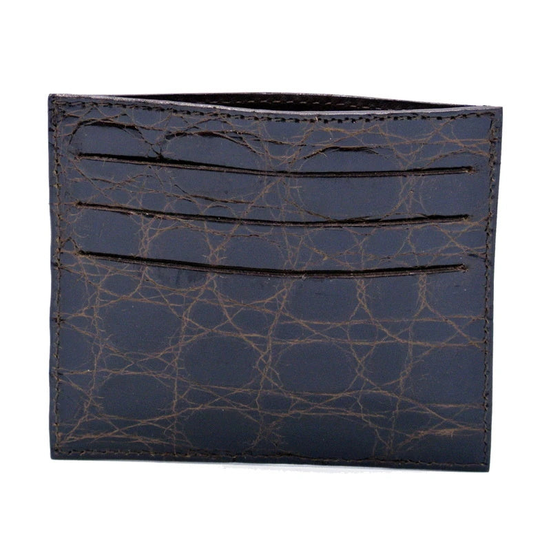 Zelli Genuine Crocodile Card Holder in a Rich Nicotine Finish