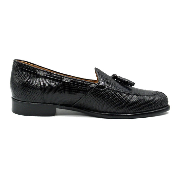 Zelli Franco Genuine Lizard Tassel Loafers in Black with Apron Toe