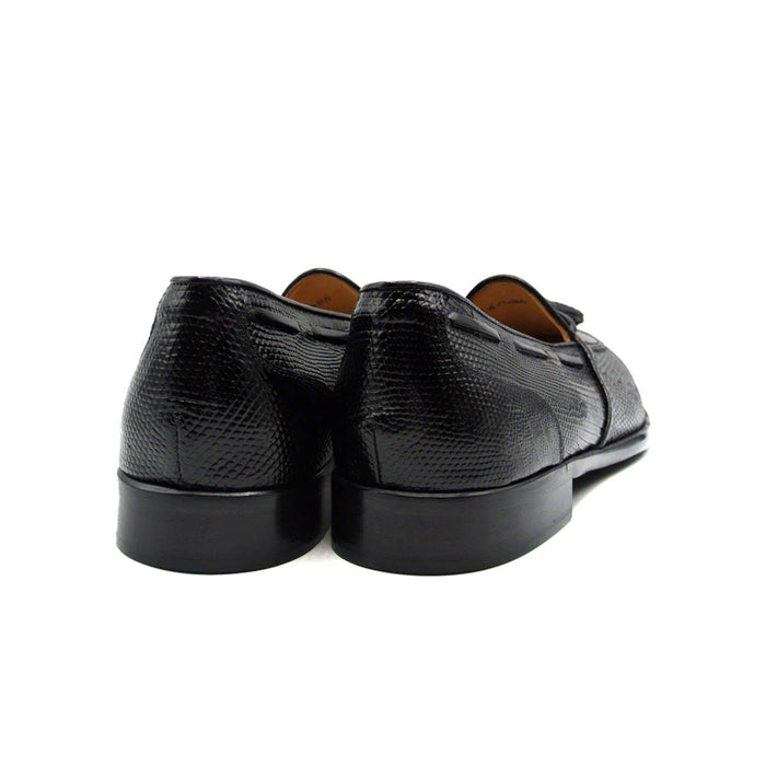 Zelli Franco Genuine Lizard Tassel Loafers in Black with Apron Toe