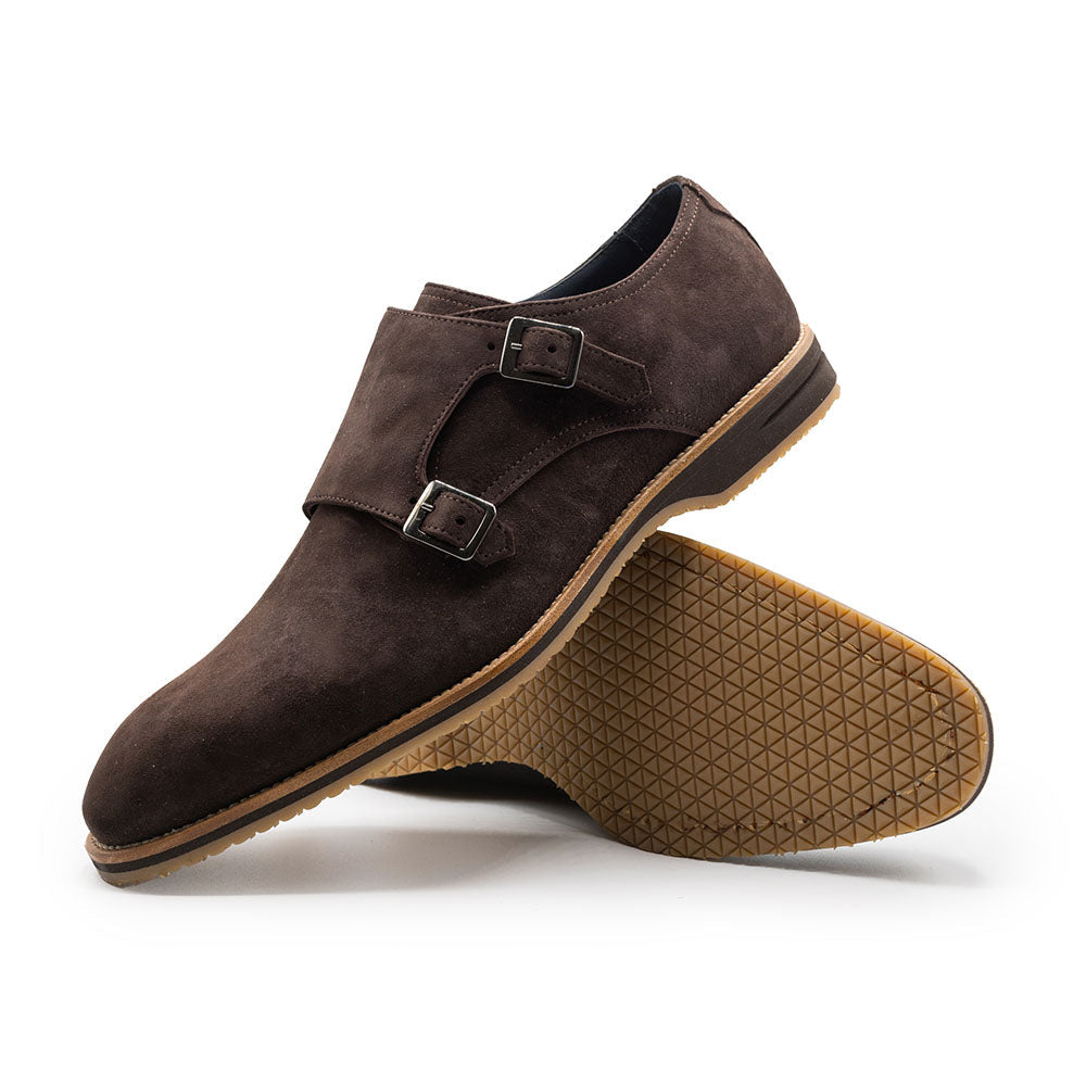 Zelli Legerra Goatskin Suede Double Monkstrap in Chocolate Brown