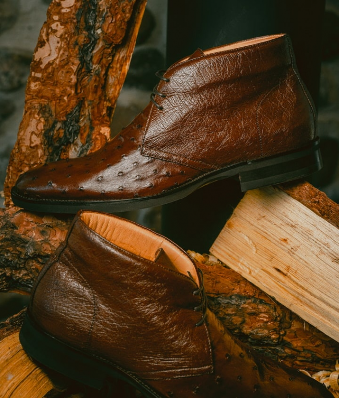 Zelli Marco Brown Chukka Boots in Genuine Ostrich Quill Leather