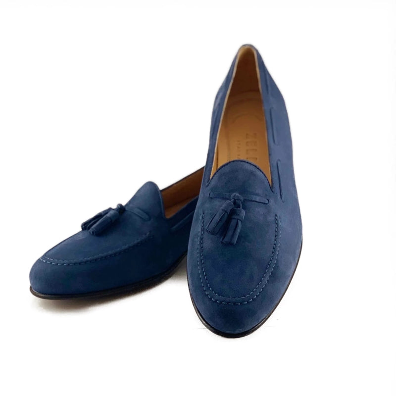 Zelli Naples Suede Tassel Loafers in Blue | A Versatile Italian Style
