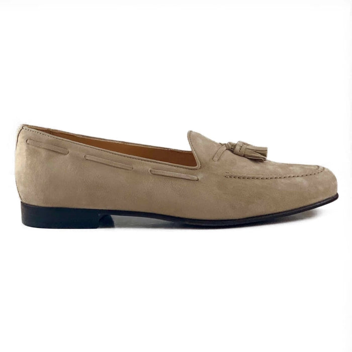 Zelli Naples Suede Tassel Loafer in Bone | Classic Italian Footwear