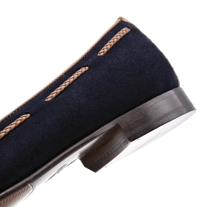 Zelli Naples Suede Loafers with Genuine Crocodile Tassels in Navy