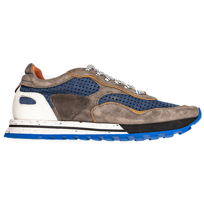 Zelli Raya Sueded Calfskin Sporty Sneakers in Blue and Taupe