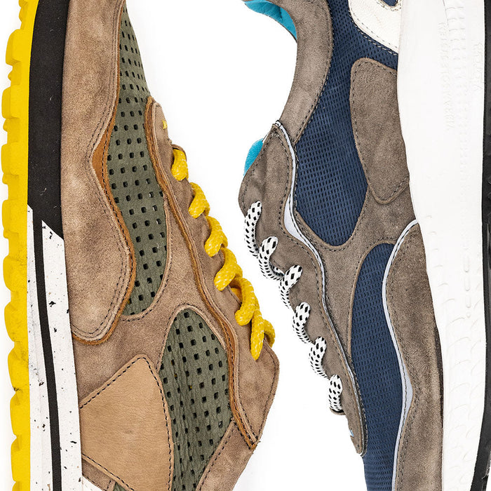 Zelli Raya Suede Calfskin Perforated Sneakers in Moss and Taupe