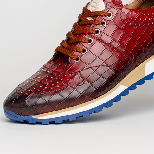 Zelli Rocco Hand-Burnished Embossed Crocodile Sneakers in Red
