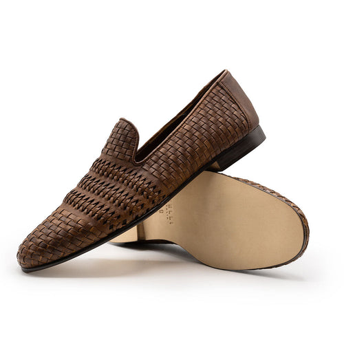 Zelli Tess Handwoven Calfskin Loafers in Brown | Bologna Construction