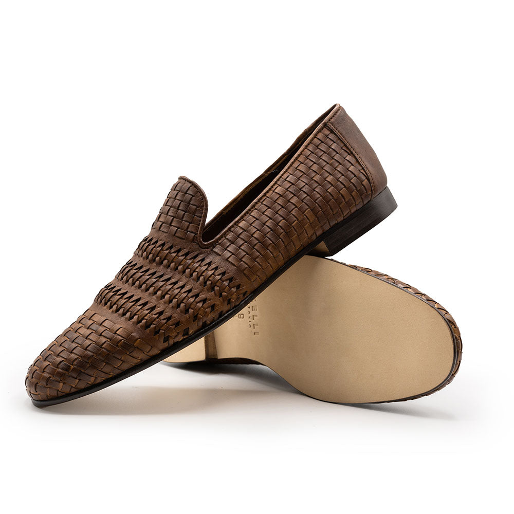 Zelli Tess Handwoven Calfskin Loafers in Brown | Bologna Construction
