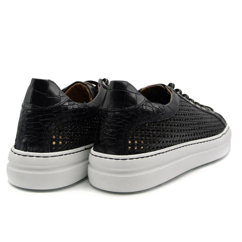 Zelli Vento Woven Calfskin & Crocodile Embossed Sneakers in Black