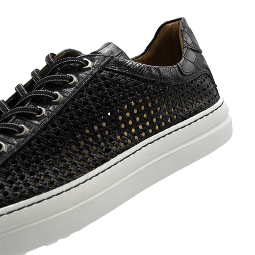 Zelli Vento Woven Calfskin & Crocodile Embossed Sneakers in Black