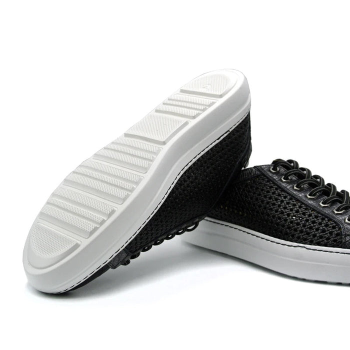 Zelli Vento Woven Calfskin & Crocodile Embossed Sneakers in Black