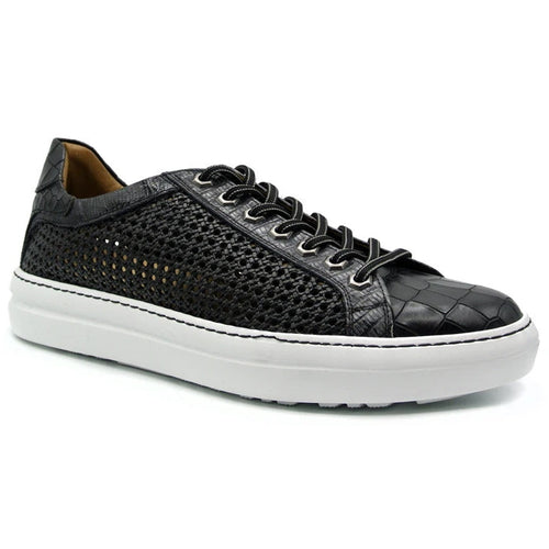 Zelli Vento Woven Calfskin & Crocodile Embossed Sneakers in Black