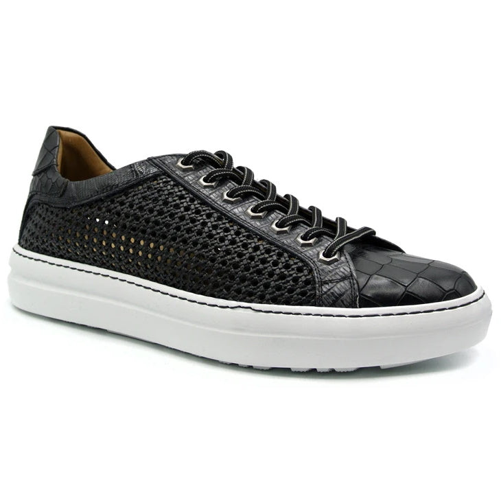 Zelli Vento Woven Calfskin & Crocodile Embossed Sneakers in Black