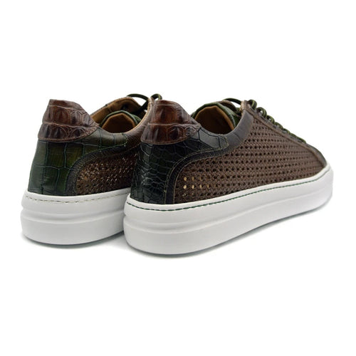 Zelli Vento Woven Crocodile Embossed Calfskin Sneakers in Cognac