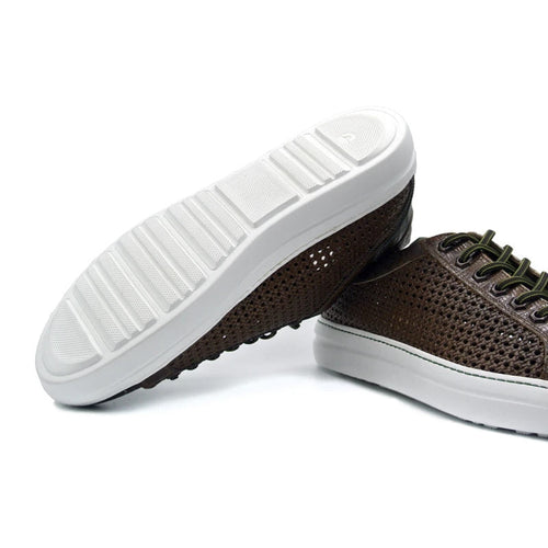 Zelli Vento Woven Crocodile Embossed Calfskin Sneakers in Cognac
