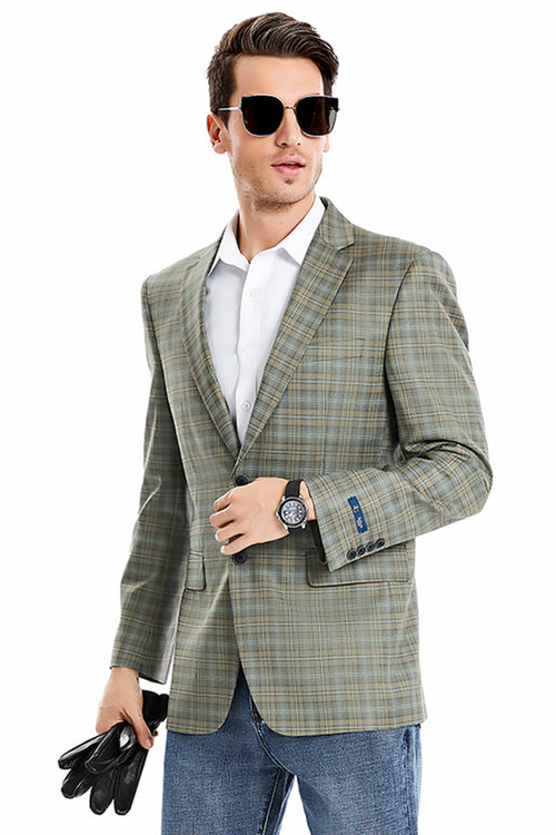 Men's Light Olive Green Windowpane Sport Coat