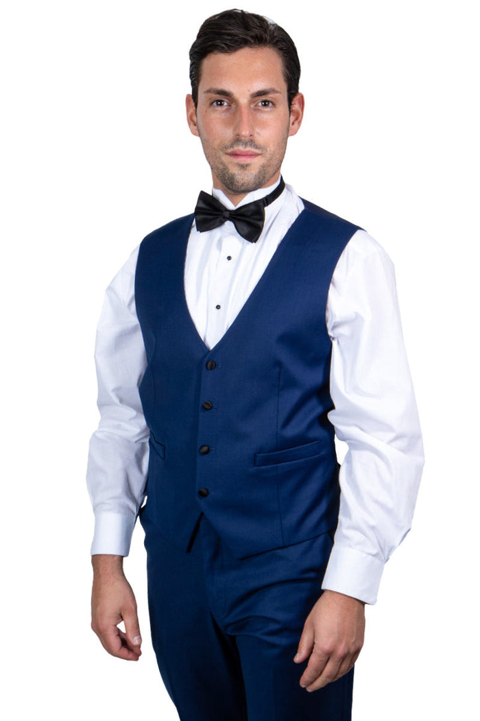 Elegant Indigo Blue Tuxedo for Prom or Wedding: Stacy Adams Vested Shawl Lapel 1-Button