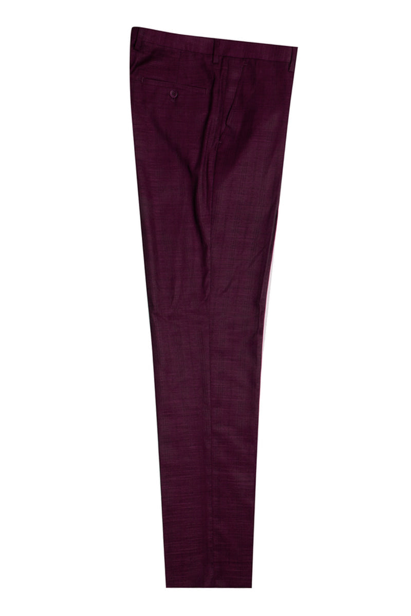 Men's Burgundy Glen Plaid Vested Suit w/ Peak Lapel & 1-Button Closure - Stacy Adams