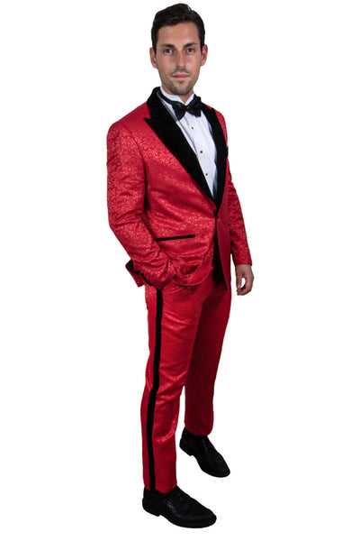 Stacy Adams Men's Paisley Tuxedo - Red & Black for Prom & Wedding