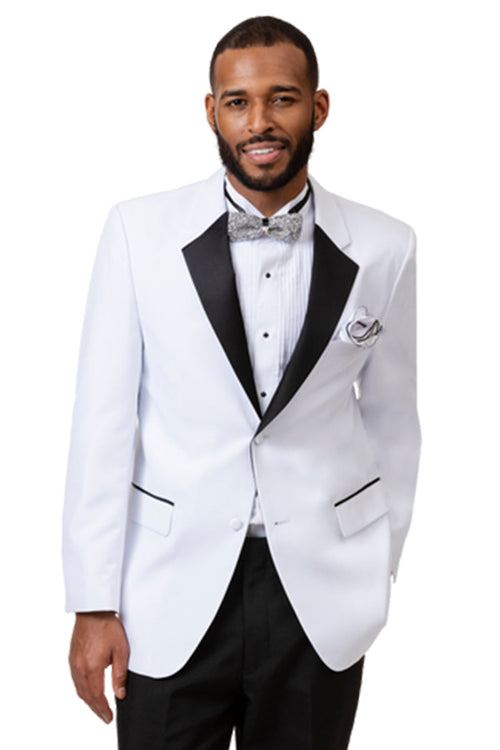 "White & Black Two Button Notch Lapel Men's Tuxedo"