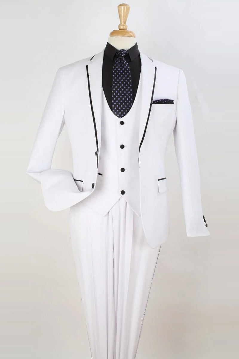 "Apollo King White Vested Tuxedo: Elevate Your Prom or Bridal Look with Sophisticated Slim Fit"